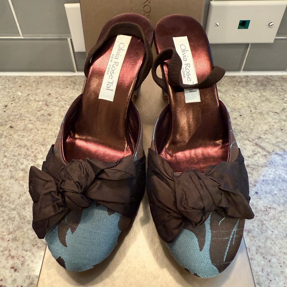 Olivia Rose Tal Brown and Blue Mules